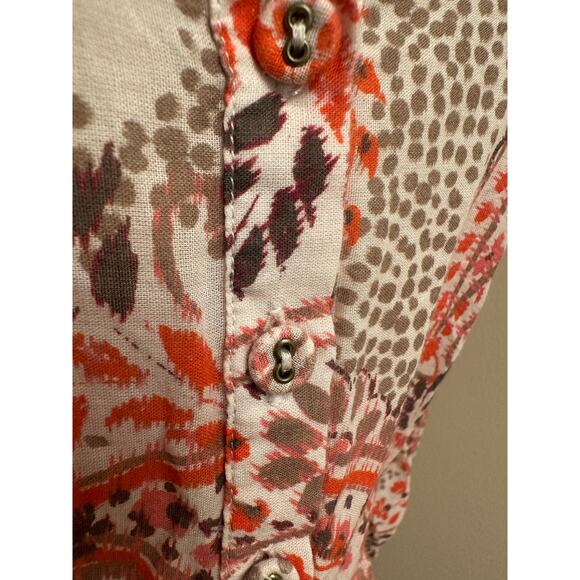 Cara Cara Perrin Top Cream/Orange Paisley Split Neck Cropped Hem Sz Small - Picture 2 of 8